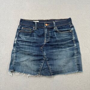 Gap 1969 Mini Skirt Women's 24 Blue Denim Dark Wash A-Line Frayed Hem Whiskered